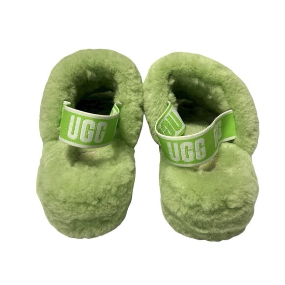 UGG Fluff Yeah Slide On Slippers Slingback Plush Apple Green Women’s Size 11 - Picture 7 of 10